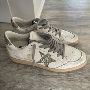 Golden Goose Ballstars White with Silver/ Gold Glitter. Worn once!